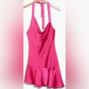 NWT Lush cowl neck ruffle hem dress size medium fuchsia